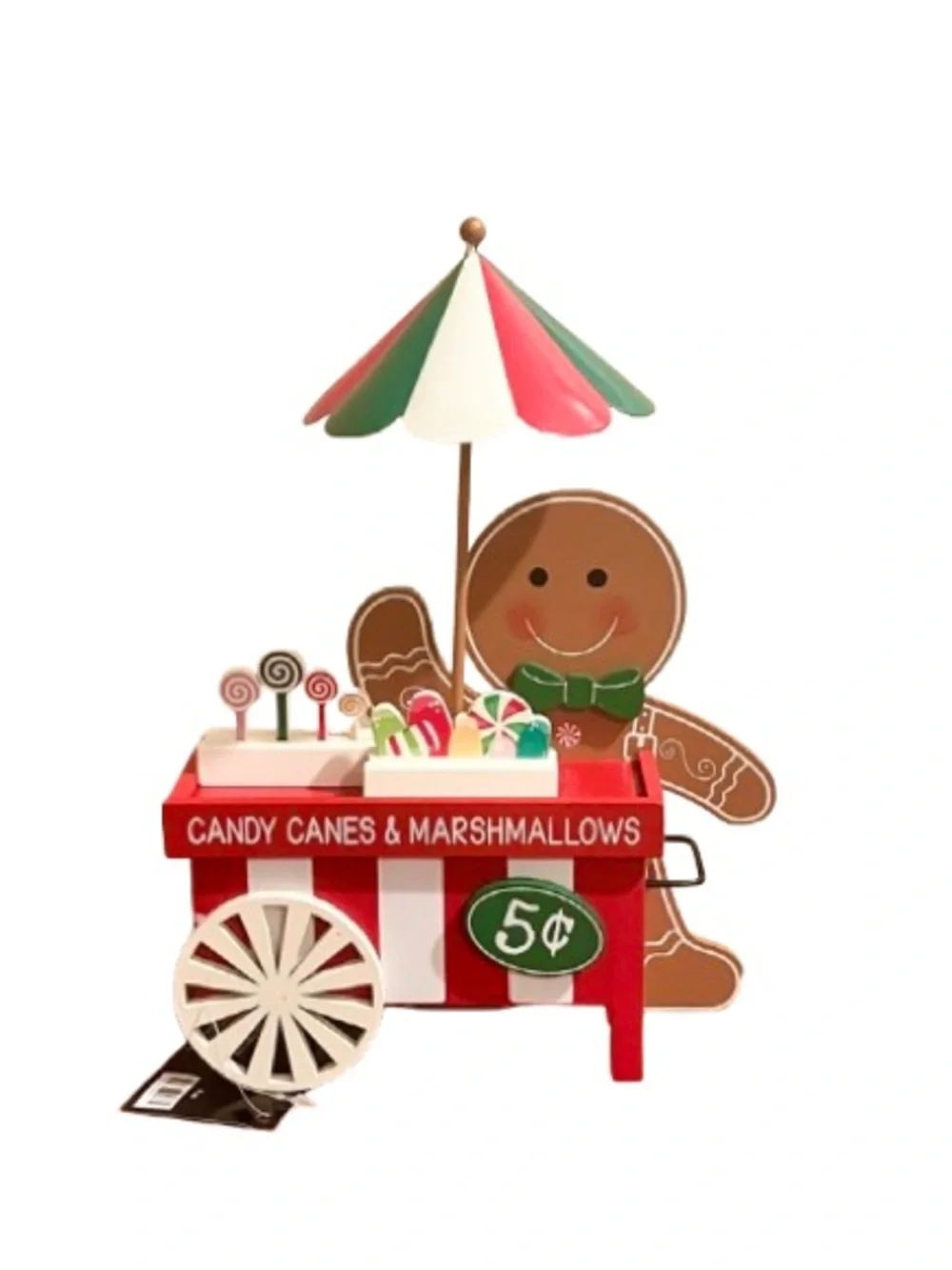 🆕-Festive Gingerbread Man Candy Cart Wooden Christmas Decor.